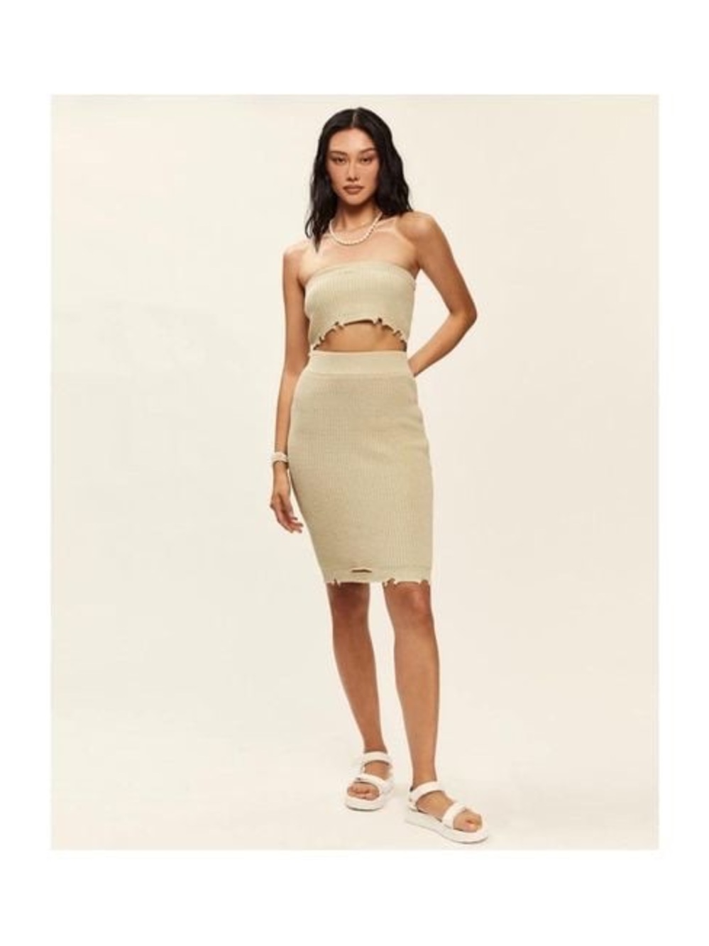 SER.O.YA Beige Ribbed Midi Dress (small)